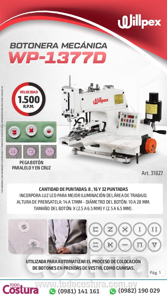 BOTONERA (MECANICA) WILLPEX WP-1377D (MOTOR INCORPORADO)